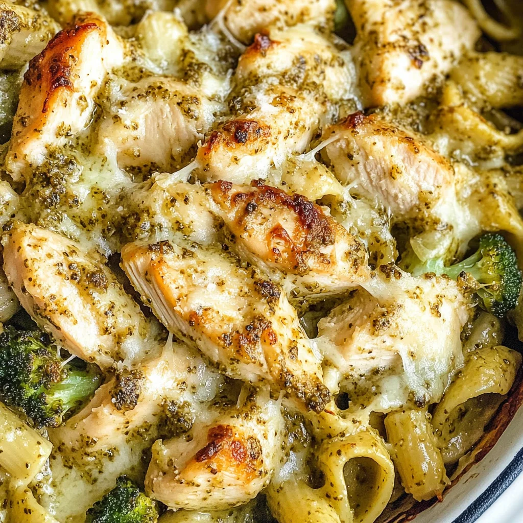 Creamy Pesto Chicken and Broccoli Pasta Bake