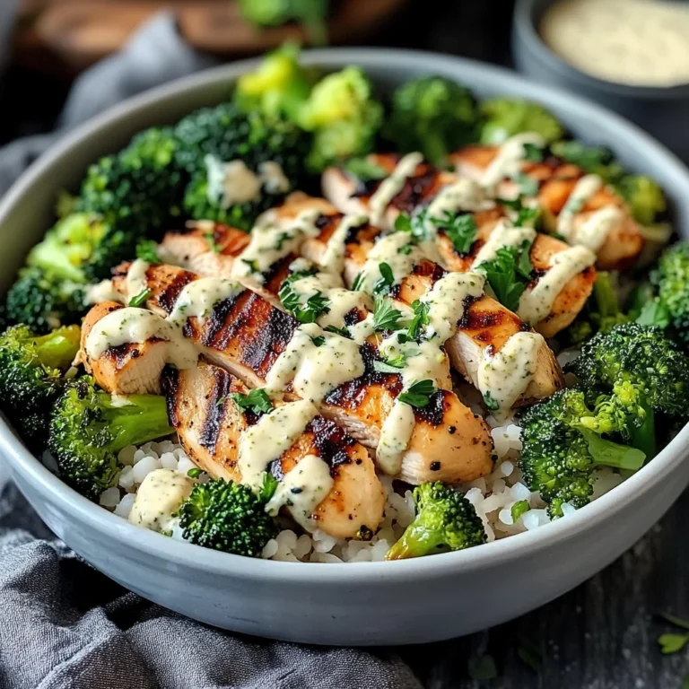 Grilled Chicken & Broccoli Bowls with Creamy Garlic Sauce
