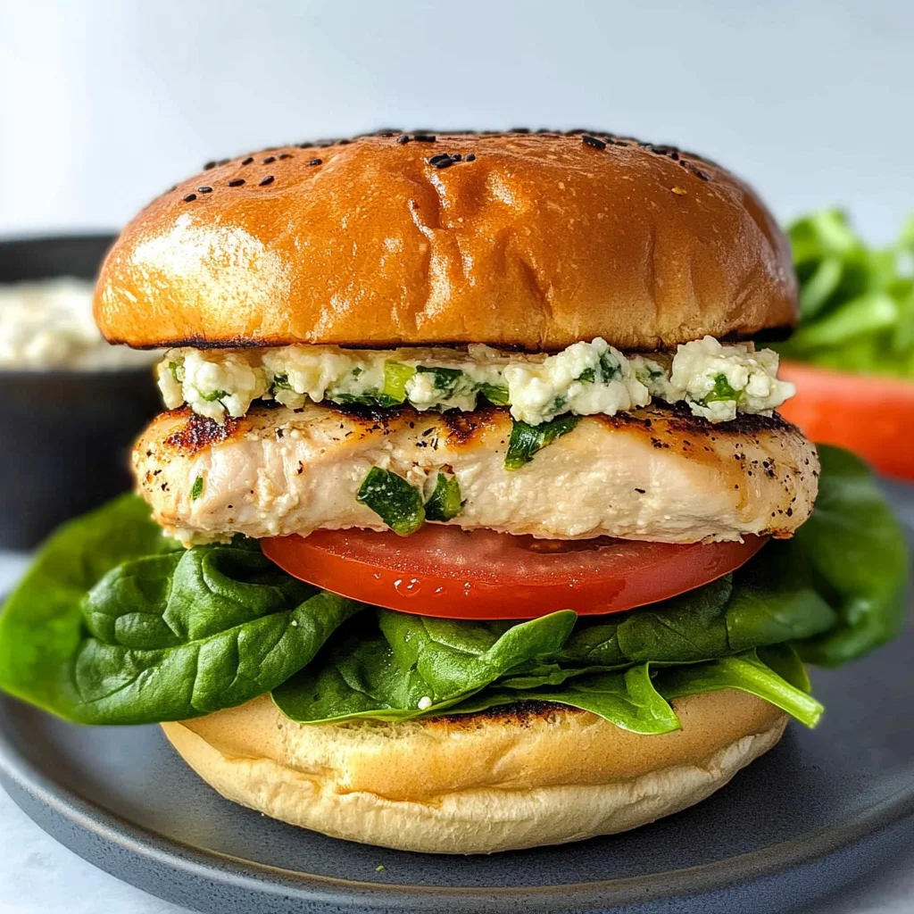Chicken Burger with Feta Cheese and Spinach