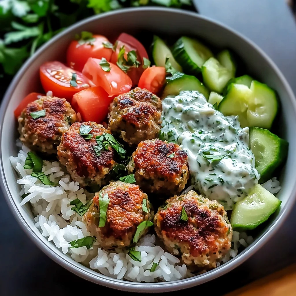 Greek Meatball Bowl with Tzatziki, Rice & Fresh Veggies: An Incredible 7-Ingredient Recipe