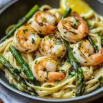 Lemon Asparagus Pasta with Grilled Shrimp
