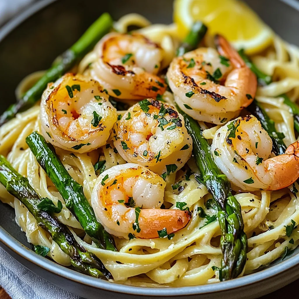 Lemon Asparagus Pasta with Grilled Shrimp