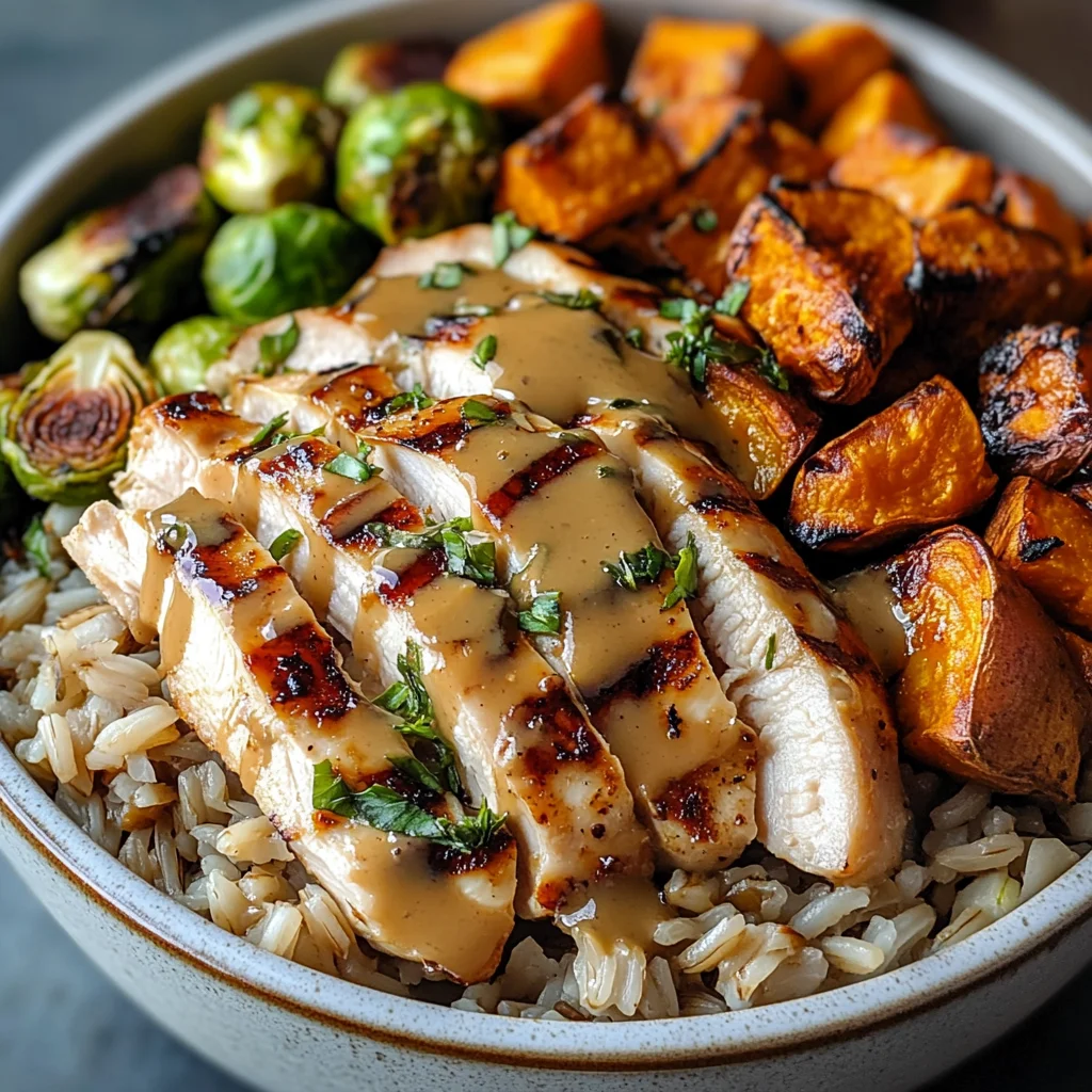 Maple Dijon Chicken & Roasted Sweet Potato Bowls