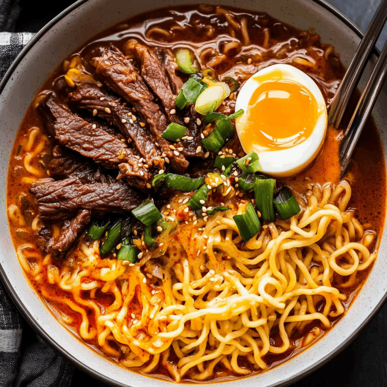 Spicy Korean Ramen with Grilled Beef & Creamy Sauce