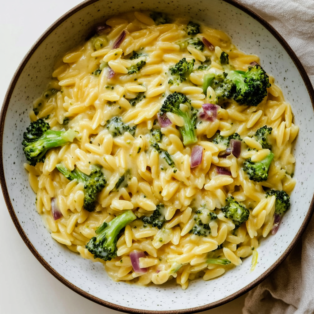 Creamy One-Pot Broccoli Cheddar Orzo
