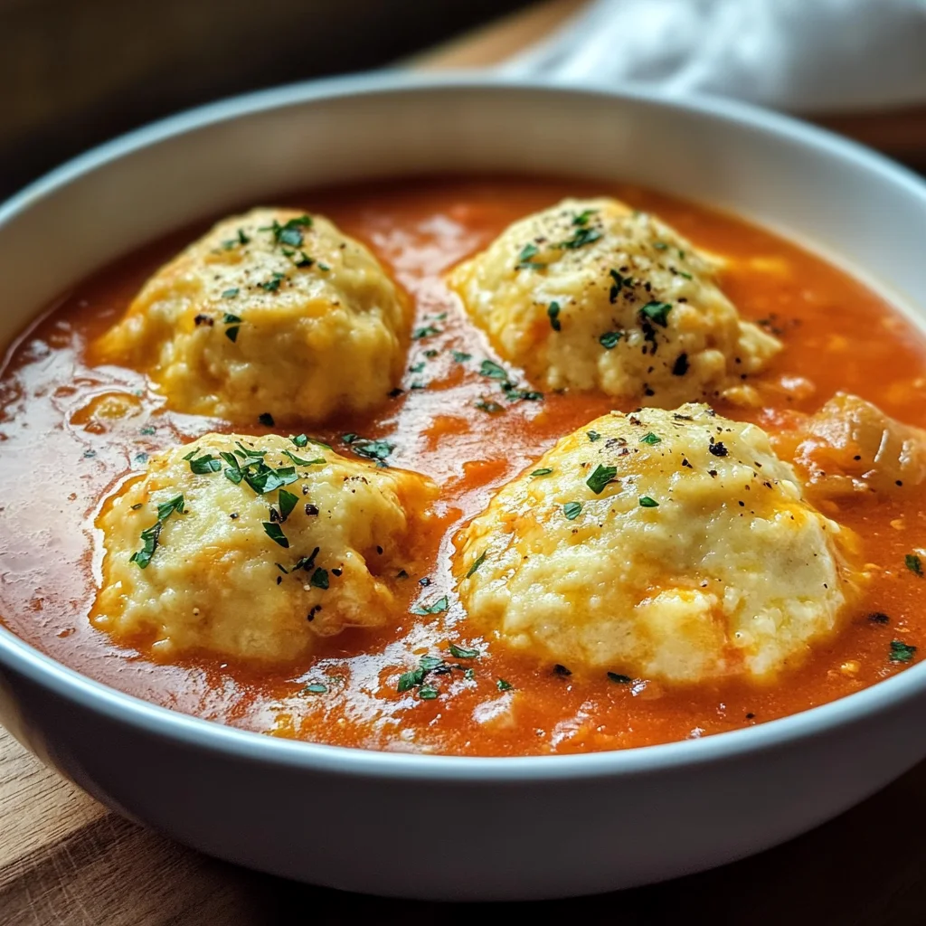 Best Tomato Soup with Cheddar Bay Dumplings