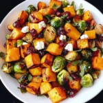 Cranberry-Glazed Roasted Butternut Squash, Brussels Sprouts, and Sweet Potato Salad