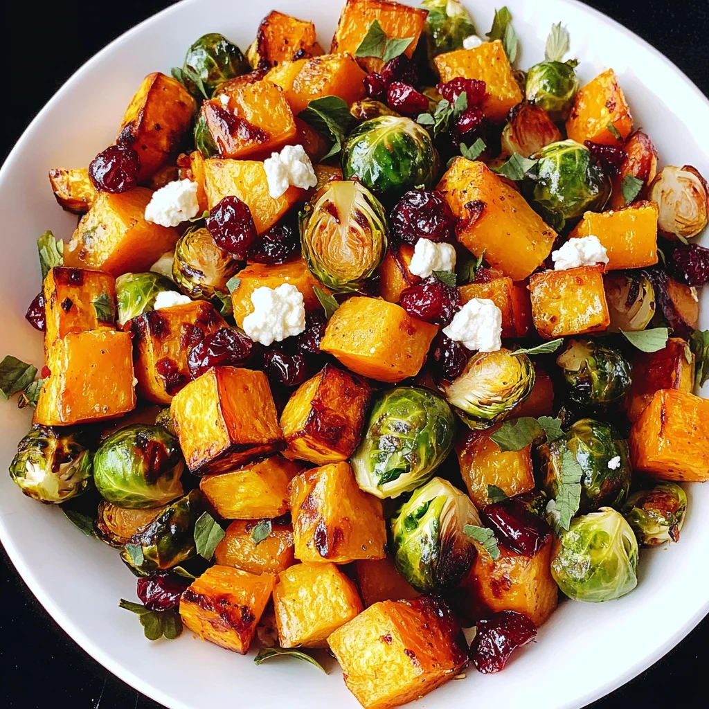 Cranberry-Glazed Roasted Butternut Squash, Brussels Sprouts, and Sweet Potato Salad