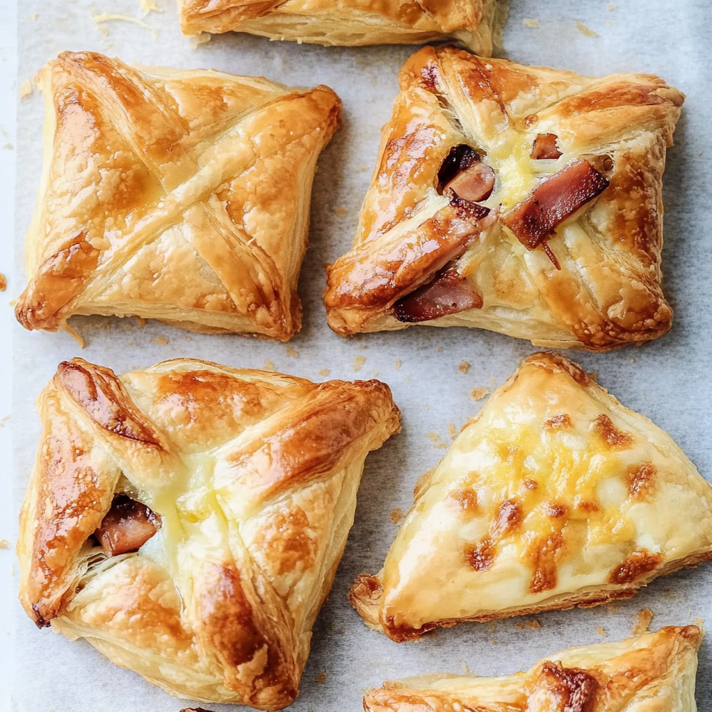 Crispy chicken ham & Cheese Puff Pastry Stacks