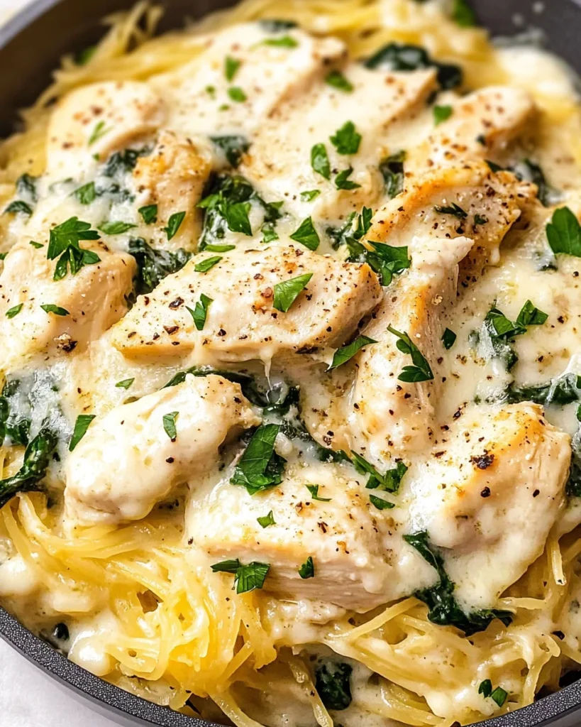 Chicken and Spinach Spaghetti Squash Alfredo