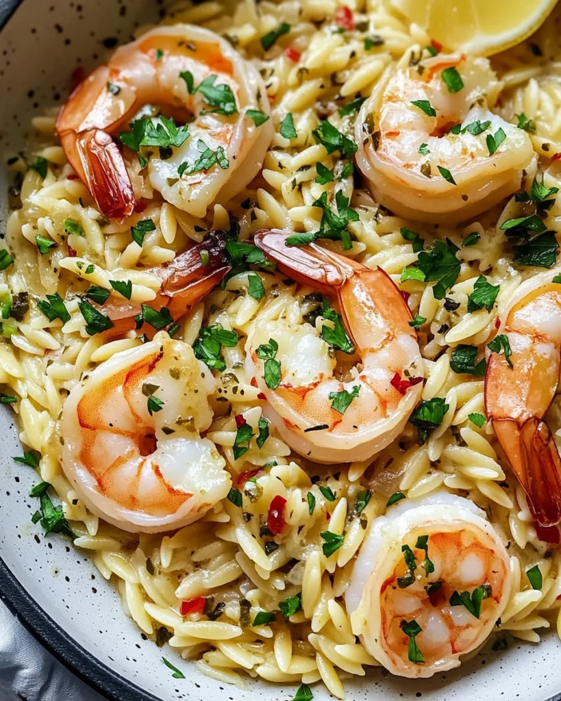 Shrimp Orzo In Lemon Garlic Sauce