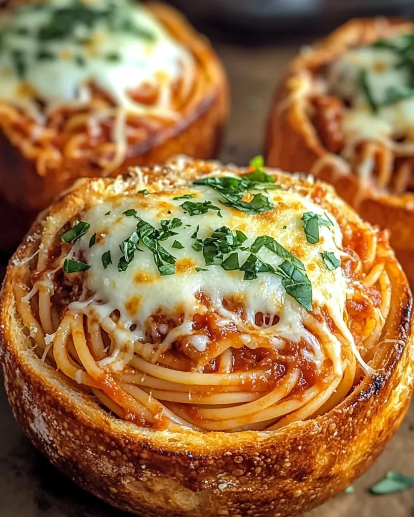 Spaghetti Garlic Bread Bowls