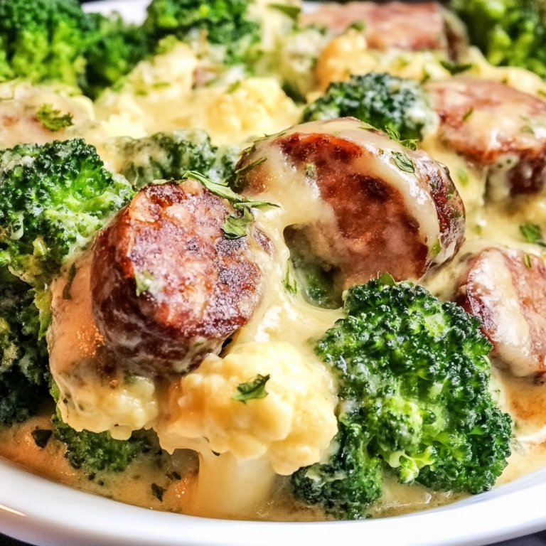 Keto Broccoli and Cauliflower Au Gratin with Sausage