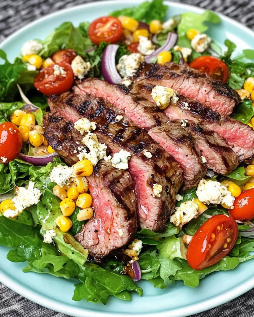 Balsamic Steak Gorgonzola Salad with Grilled Corn