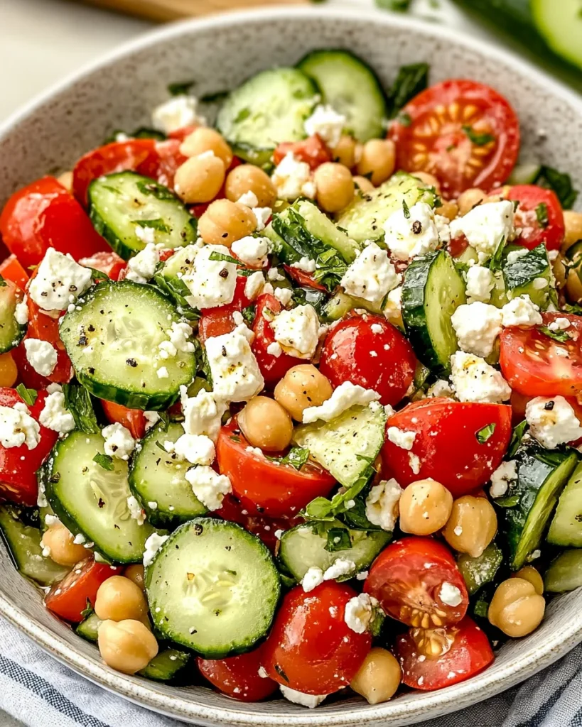 Easy Chickpea Cucumber Salad with Feta and Tomatoes