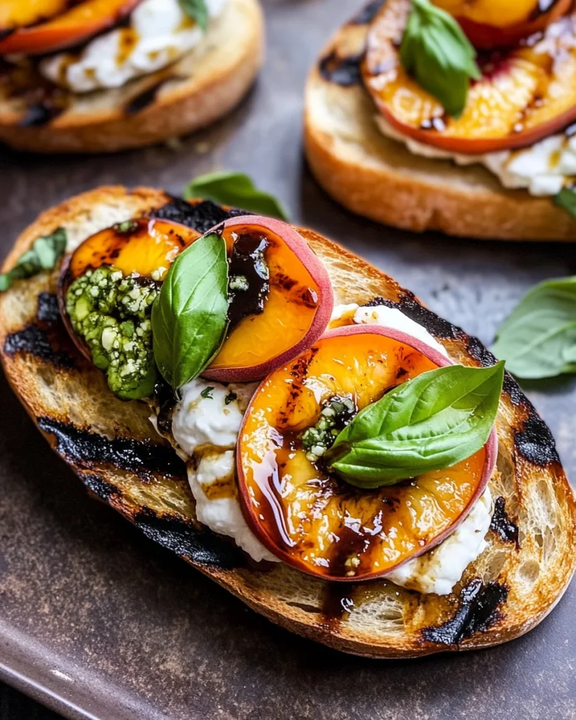 Grilled Peach and Burrata Crostini