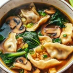Hearty Potsticker Soup with Mushrooms & Bok Choy