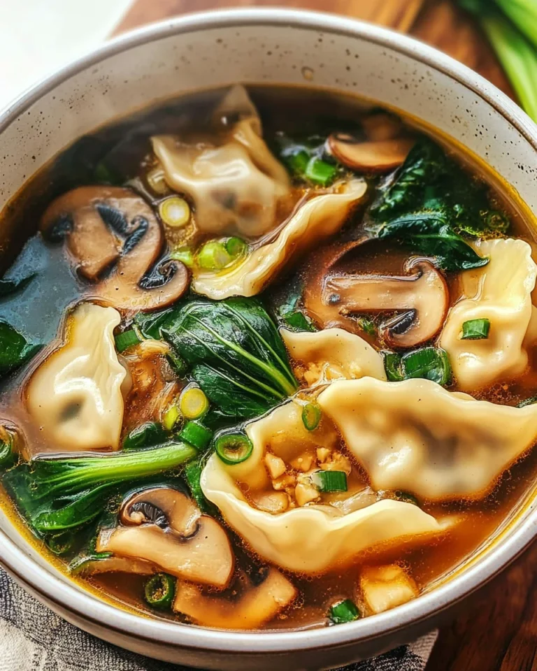 Hearty Potsticker Soup with Mushrooms & Bok Choy