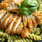 Pesto Pasta with Crispy Parmesan Chicken