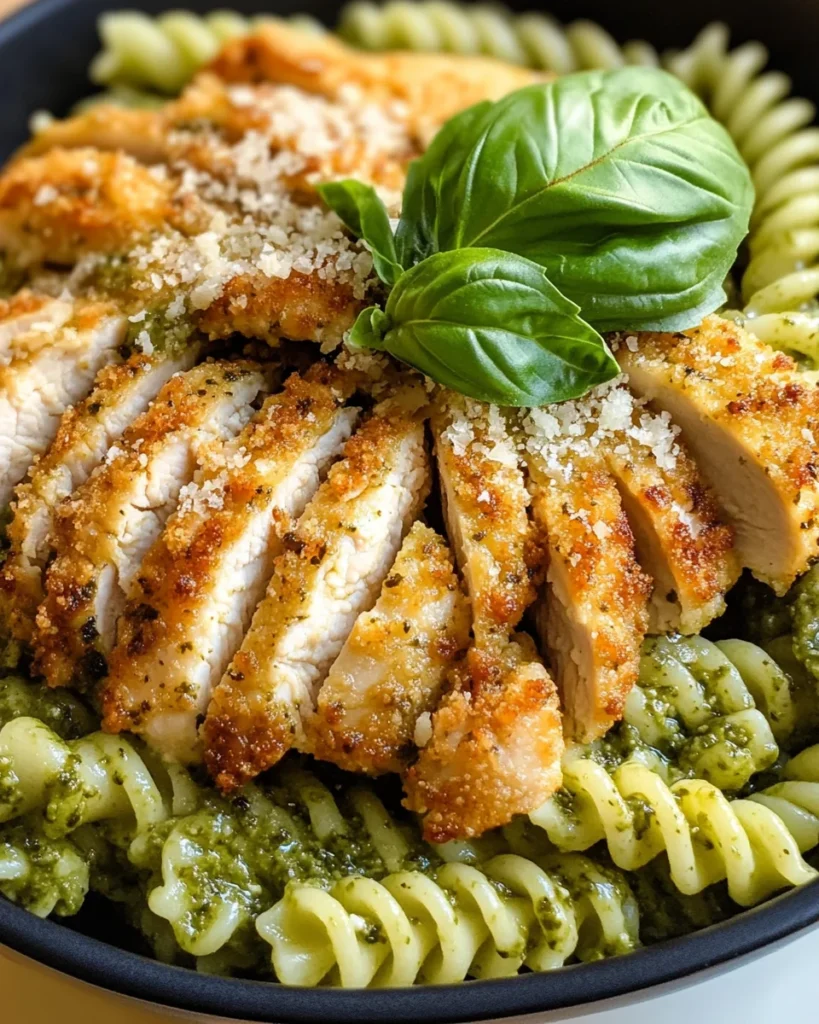 Pesto Pasta with Crispy Parmesan Chicken