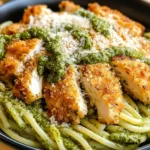 Pesto Pasta with Crispy Parmesan Chicken