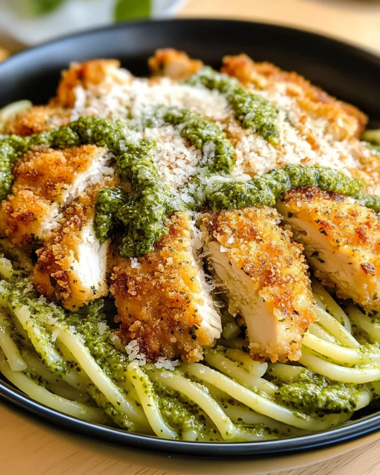 Pesto Pasta with Crispy Parmesan Chicken