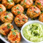 Baked Salmon Meatballs with Avocado Sauce