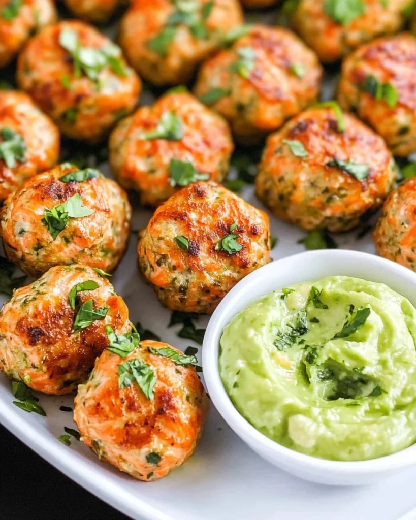 Baked Salmon Meatballs with Avocado Sauce