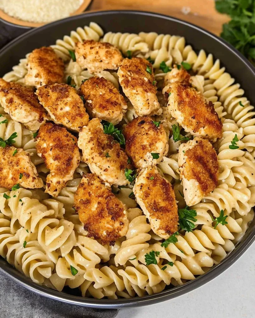 Garlic Parmesan Chicken Bites with Creamy Rotini