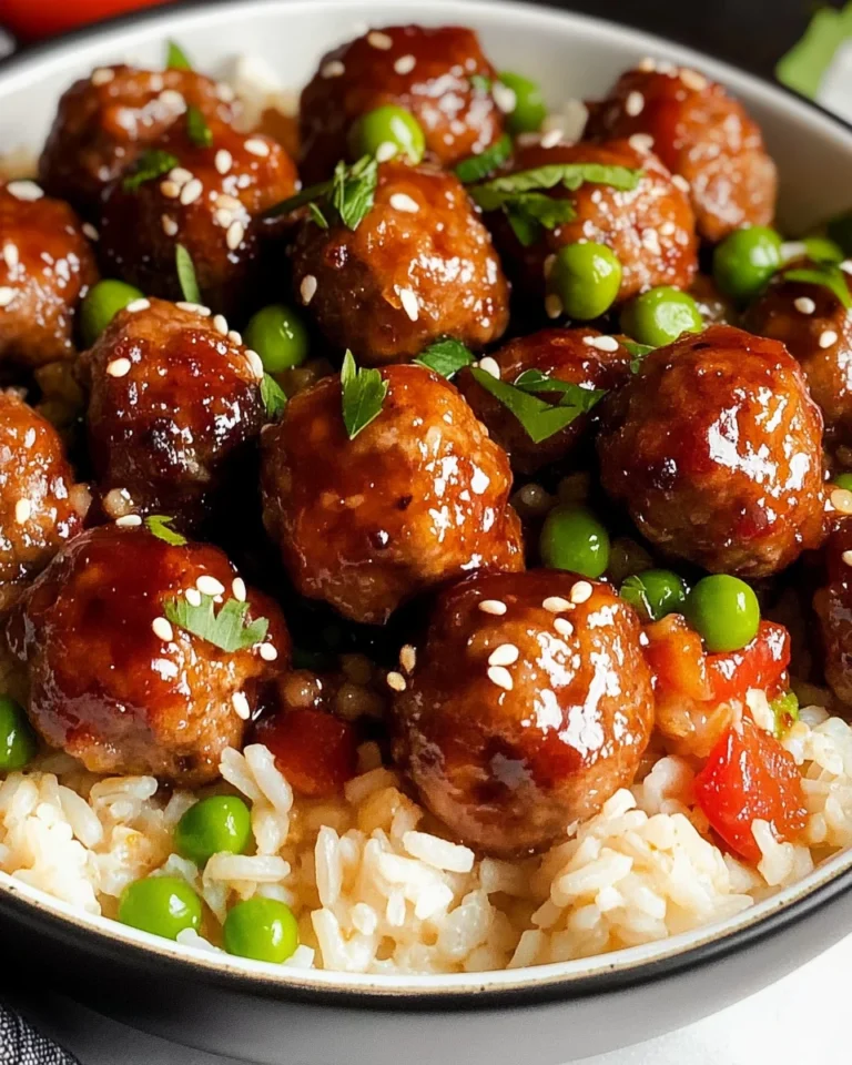 Honey Garlic Meatball Rice Bake