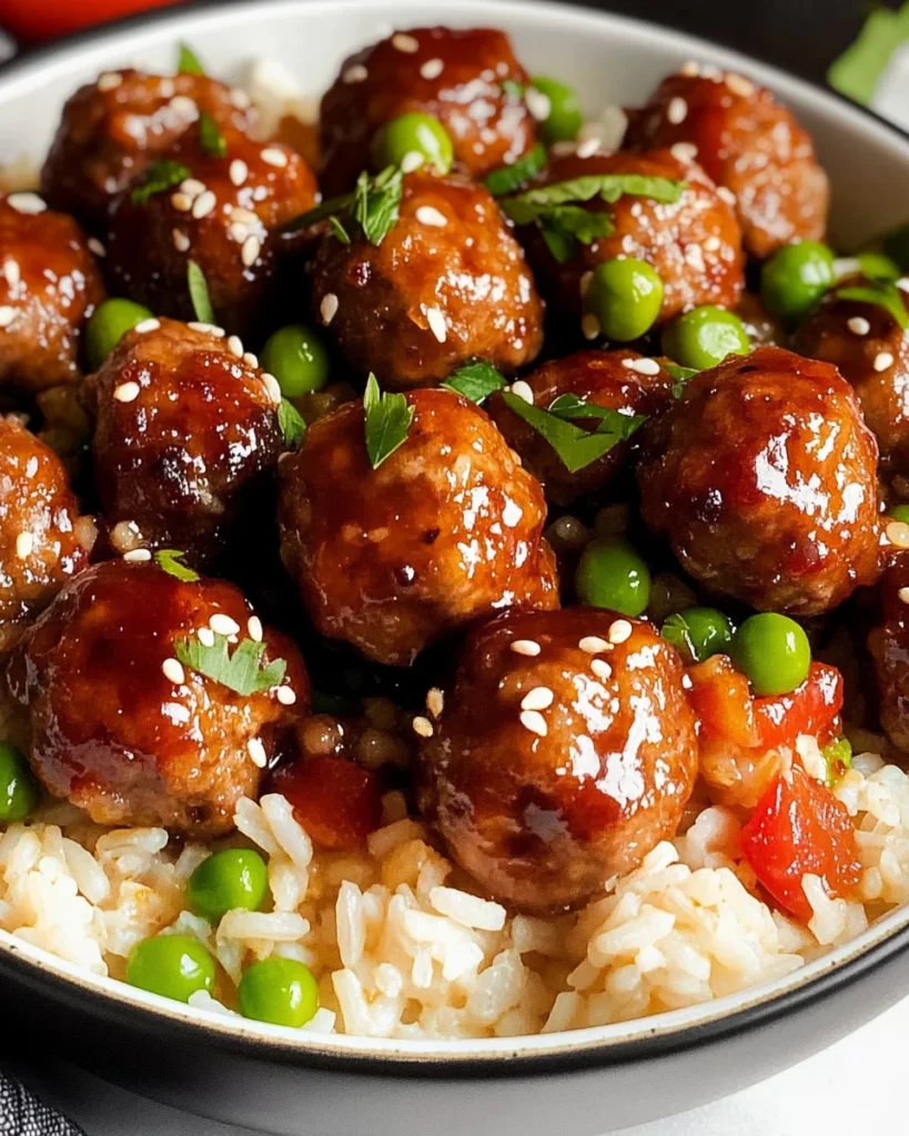 Honey Garlic Meatball Rice Bake