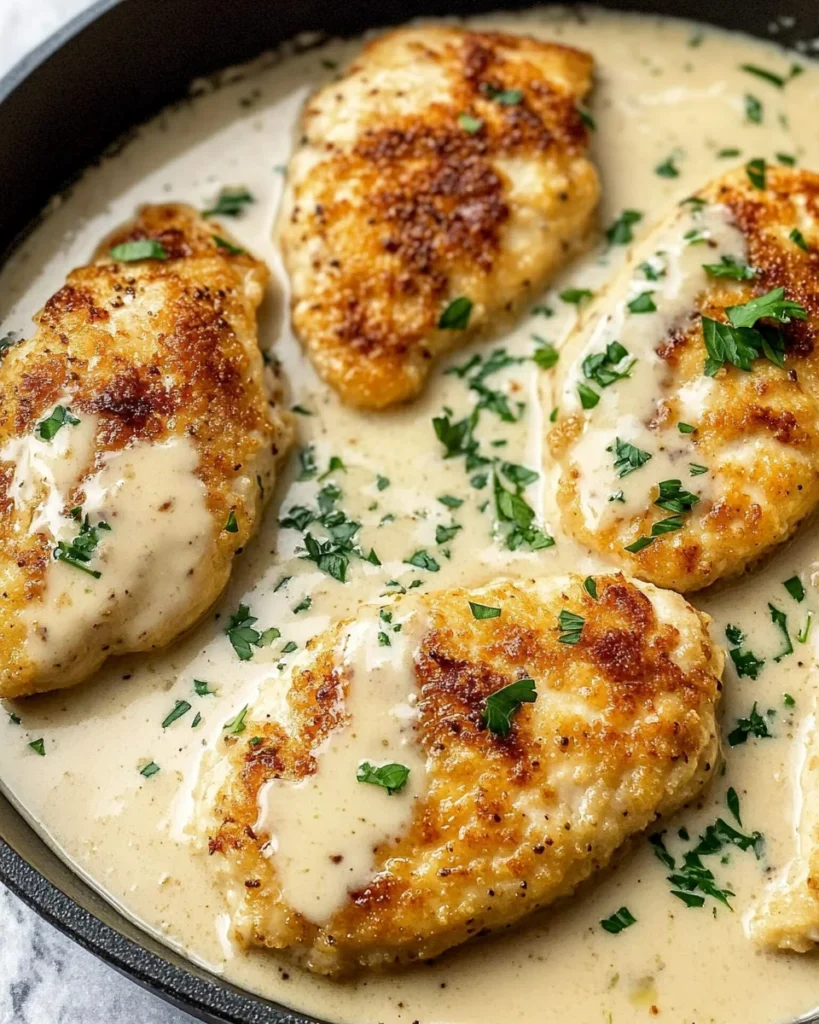 Parmesan Crusted Chicken with Creamy Garlic Sauce – Easy Family Dinner Recipe