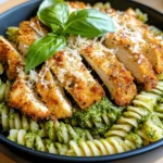 Pesto Pasta with Crispy Parmesan Chicken