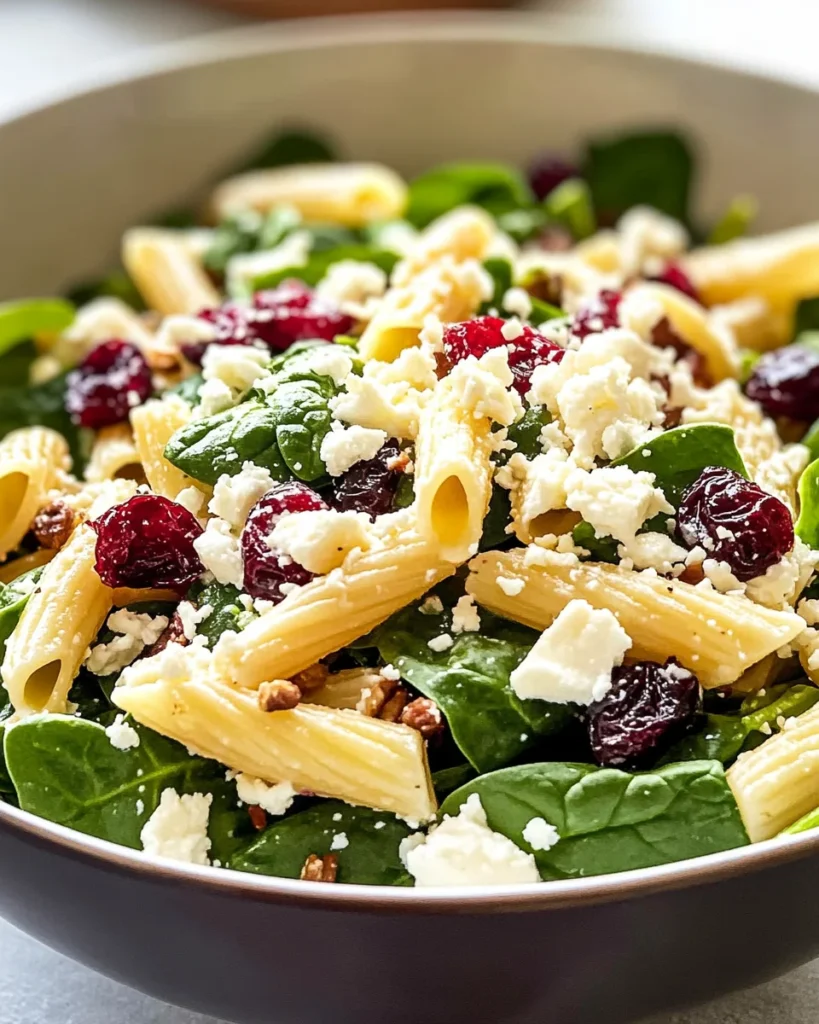 Spinach Pasta Salad with Feta and Cranberries