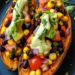 Stuffed Sweet Potato with Avocado, Black Beans & Cilantro Lime Crema