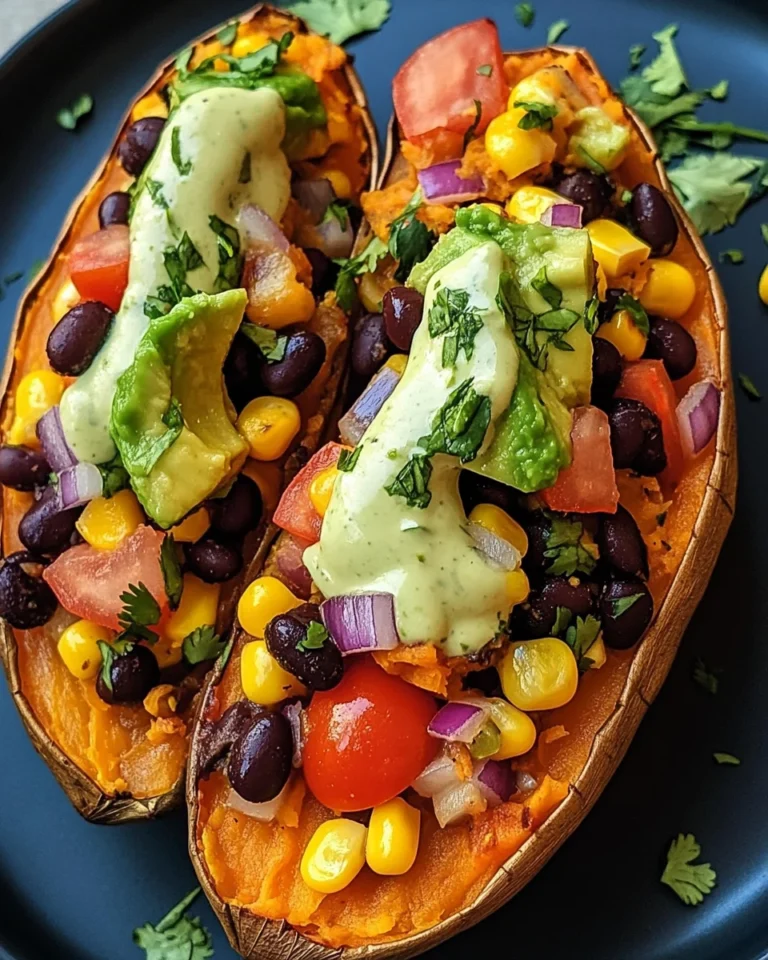 Stuffed Sweet Potato with Avocado, Black Beans & Cilantro Lime Crema