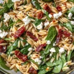 Balsamic Orzo Salad with Spinach, Feta & Sundried Tomatoes - FlirtyFood
