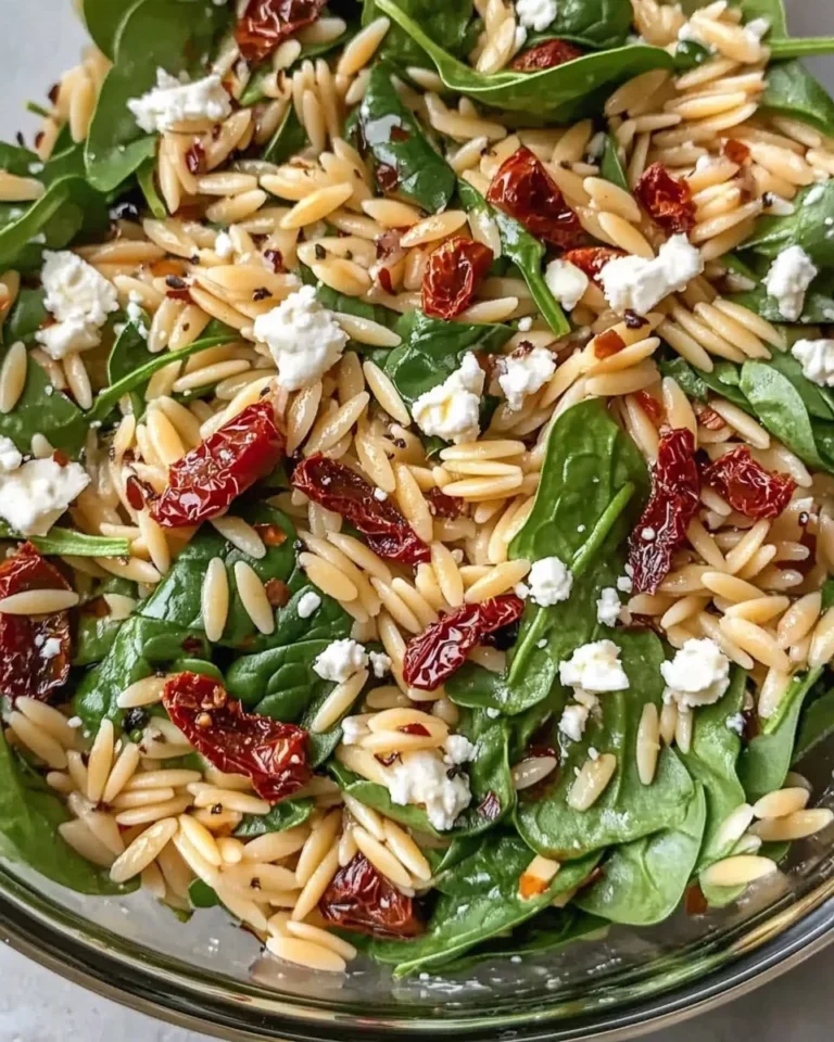 Balsamic Orzo Salad with Spinach, Feta & Sundried Tomatoes - FlirtyFood
