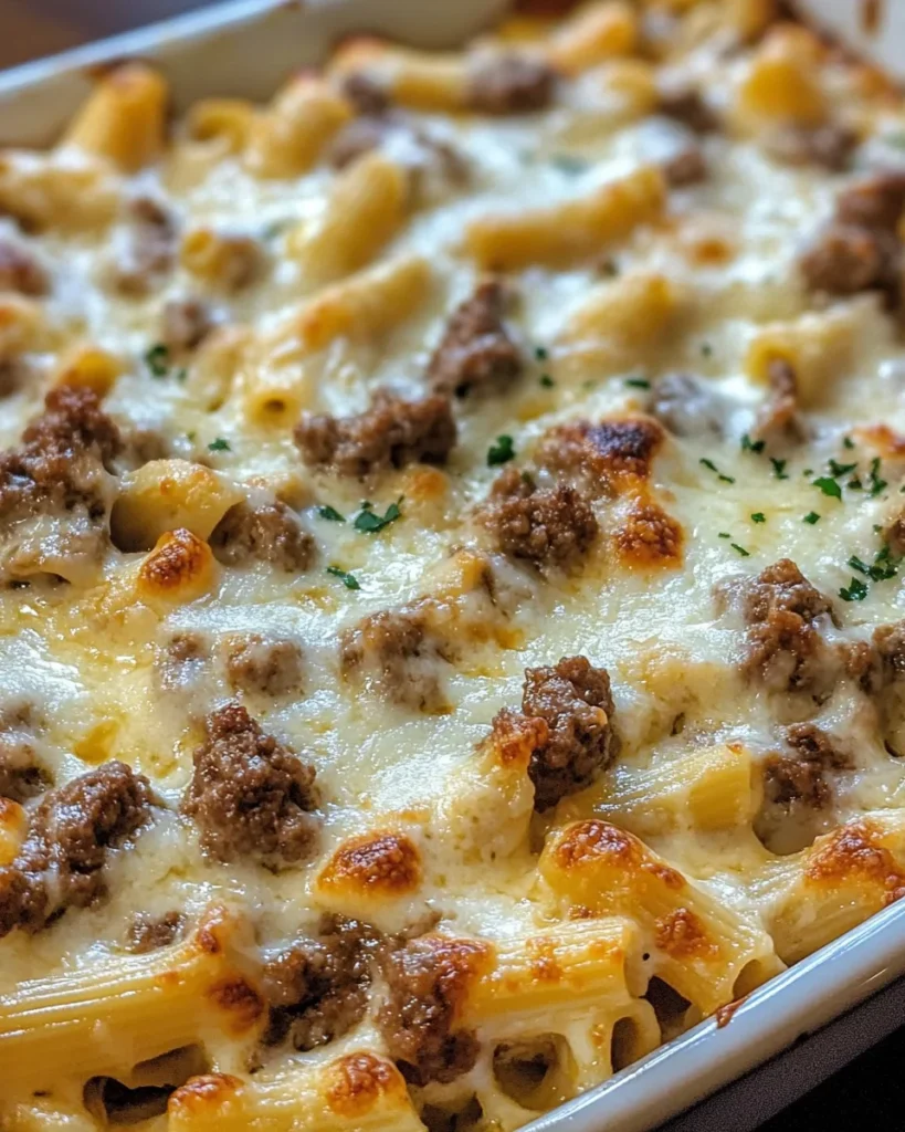 Creamy Beef Alfredo Ziti Casserole Recipe – Easy Weeknight Dinner