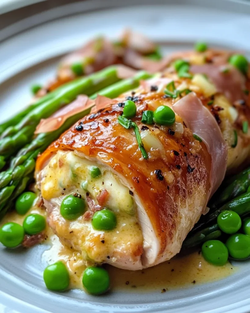 Fontina & Prosciutto Stuffed Chicken with Spring Vegetables