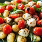 Roasted Gnocchi Salad with Basil Pesto, Tomatoes, Mozzarella, and Arugula