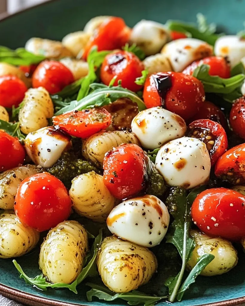 Roasted Gnocchi Salad with Basil Pesto, Tomatoes, Mozzarella, and Arugula
