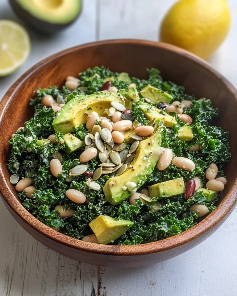White Bean Kale Salad with Avocado and Lemon Vinaigrette
