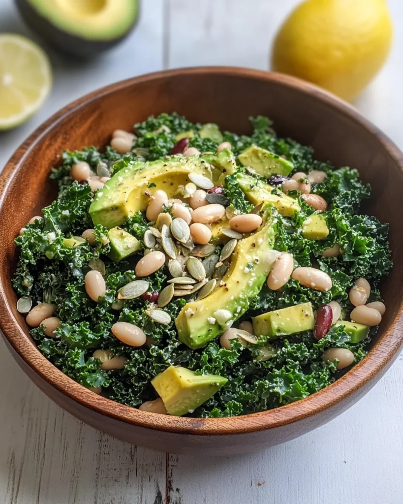 White Bean Kale Salad with Avocado and Lemon Vinaigrette