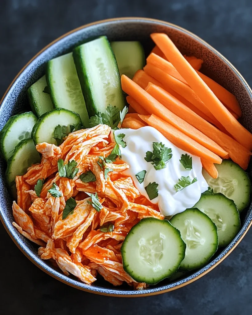 healthy buffalo chicken snack bowl (high protein)