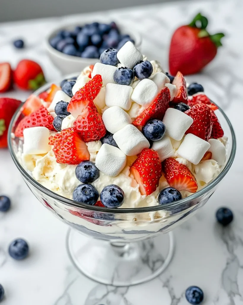 Easy Red White and Blue Cheesecake Salad