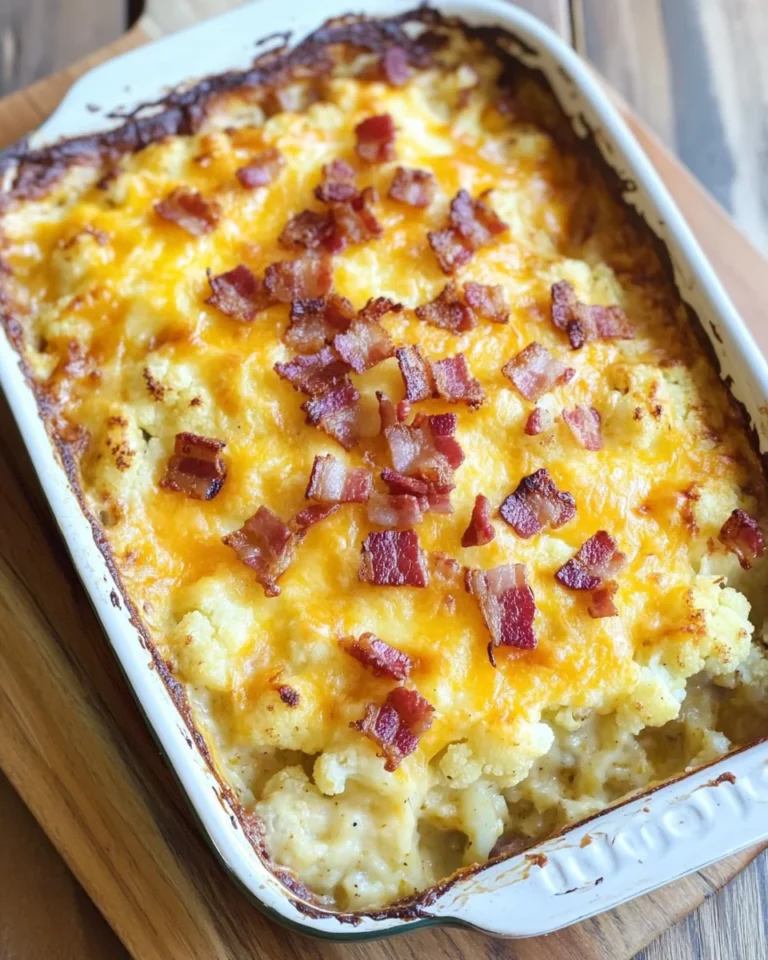 Loaded Cauliflower Casserole with Cheese and Bacon | KETO