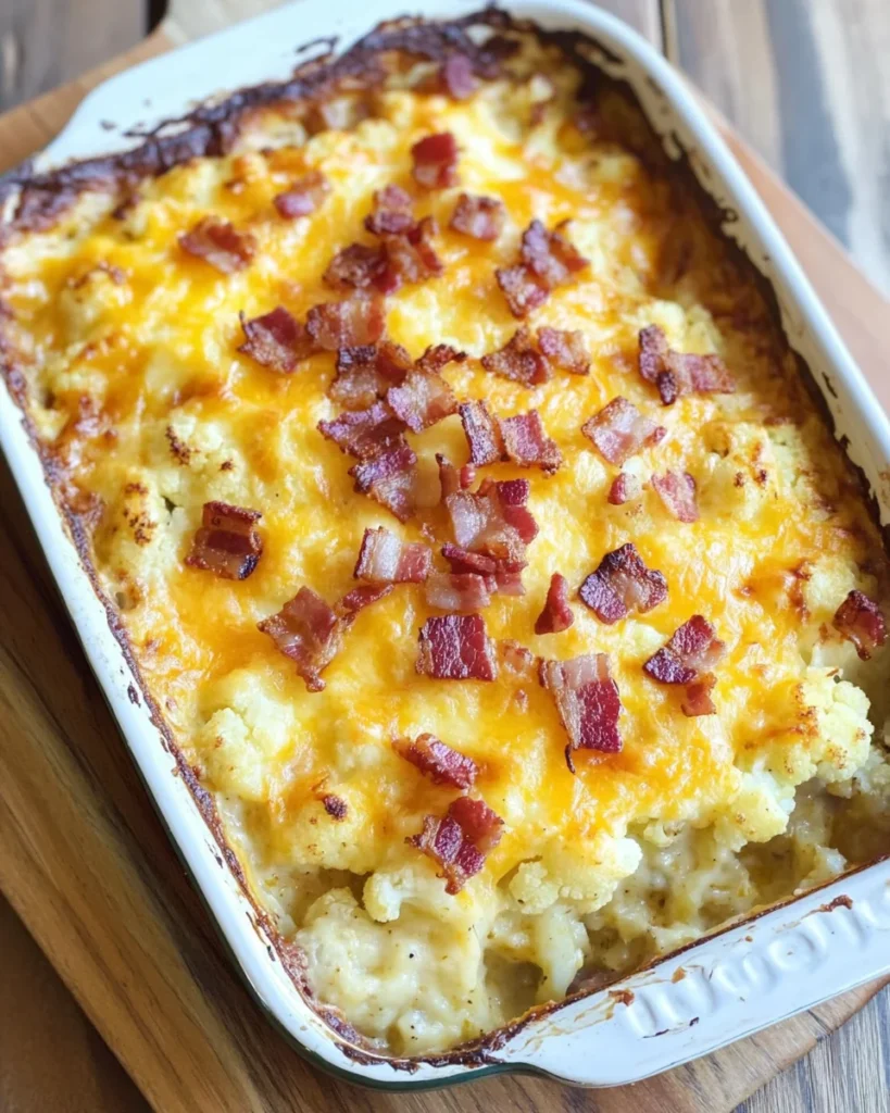 Loaded Cauliflower Casserole with Cheese and Bacon | KETO