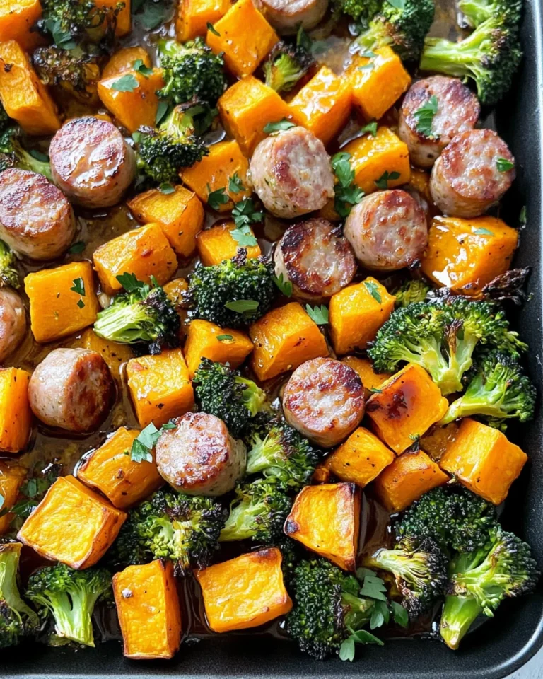 Sheet Pan Sausage and Sweet Potatoes with Honey Garlic Sauce