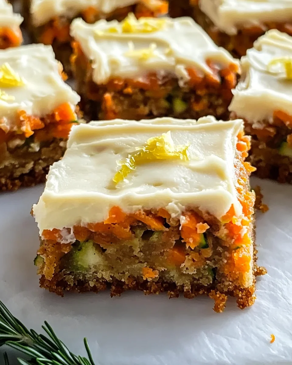 Spiced Ginger Carrot and Zucchini Bars with Lemon Cream Cheese Frosting